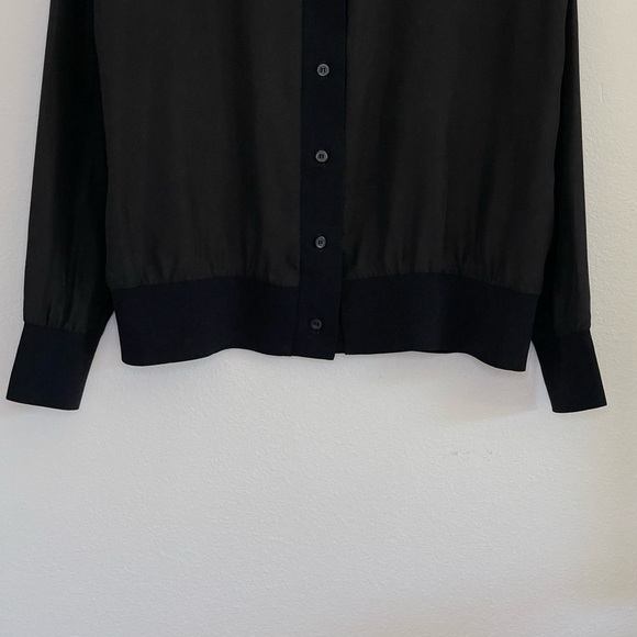 COS Knit Trim Silk Button Front Long Sleeve Top Black 4 XS / Small - Picture 4 of 13